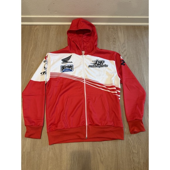 Zip Hoodie Two Two Motorsports Honda Motocross Jacket Red White Adult 2XL - NWOT